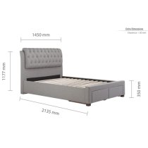 Valentina Fabric Double Bed With 2 Drawers In Grey