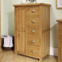 Webworms Wooden Wardrobe With 1 Door And 5 Drawers In Oak