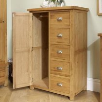 Webworms Wooden Wardrobe With 1 Door And 5 Drawers In Oak