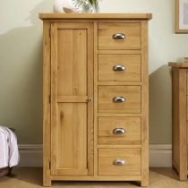 Webworms Wooden Wardrobe With 1 Door And 5 Drawers In Oak