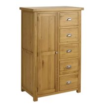 Webworms Wooden Wardrobe With 1 Door And 5 Drawers In Oak