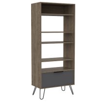 Veritate Wooden Bookcase With 1 Drawer In Oak And Grey