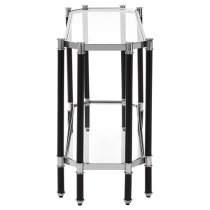 Allessa Clear Glass Console Table With Black And Silver Frame