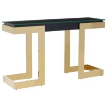 Bibha Black Glass Top Console Table With Gold Frame