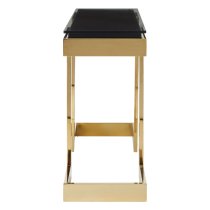 Bibha Black Glass Top Console Table With Gold Frame