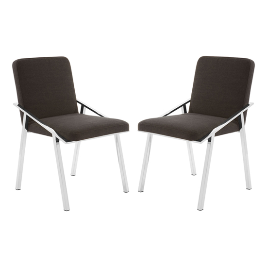 Markeb Black Fabric Dining Chairs With Silver Frame In A Pair