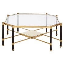 Allessa Clear Glass Coffee Table With Black And Gold Frame