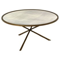 Menkent Round Glass Top Coffee Table With Antique Brass Frame