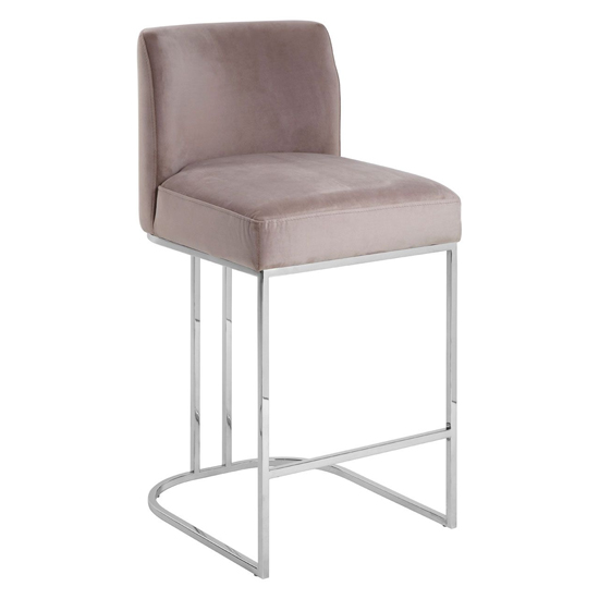 Markeb Velvet Bar Stool With Silver Frame In Grey