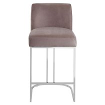 Markeb Velvet Bar Stool With Silver Frame In Grey