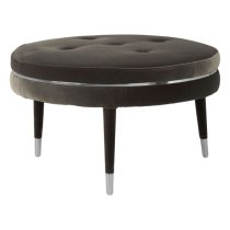 Intercrus Upholstered Velvet Footstool In Black And Silver