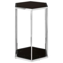 Markeb Black Marble End Table With Silver Stainless Steel Frame