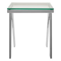 Markeb Square Clear Glass Top End Table With Silver Steel Frame