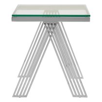 Markeb Square Clear Glass Top End Table With Silver Steel Frame