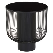 Ruchbah Round Black Glass Top End Table With Metal Base