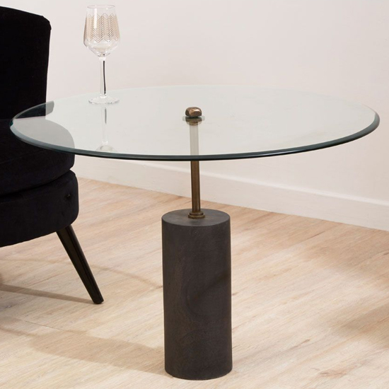 Menkent Round Clear Glass Side Table With Black Marble Base