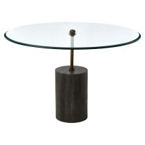 Menkent Round Clear Glass Side Table With Black Marble Base