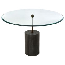 Menkent Round Clear Glass Side Table With Black Marble Base