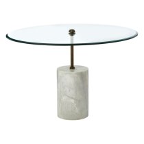 Menkent Round Clear Glass Side Table With White Marble Base