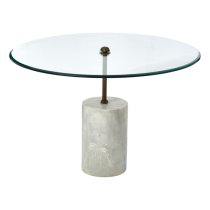 Menkent Round Clear Glass Side Table With White Marble Base