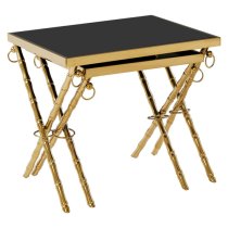 Arezza Black Glass Top Nest Of 2 Tables With Gold Steel Legs