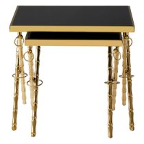 Arezza Black Glass Top Nest Of 2 Tables With Gold Steel Legs