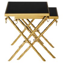 Arezza Black Glass Top Nest Of 2 Tables With Gold Steel Legs