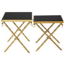 Arezza Black Glass Top Nest Of 2 Tables With Gold Steel Legs