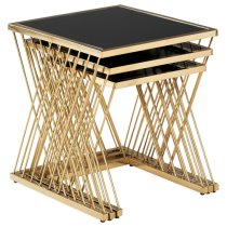 Arezza Black Glass Top Nest Of 3 Tables With Gold Steel Frame