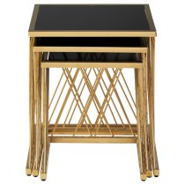 Arezza Black Glass Top Nest Of 3 Tables With Gold Steel Frame