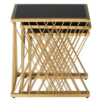 Arezza Black Glass Top Nest Of 3 Tables With Gold Steel Frame