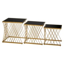 Arezza Black Glass Top Nest Of 3 Tables With Gold Steel Frame