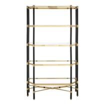 Allessa Clear Glass Shelving Unit With Black And Gold Frame