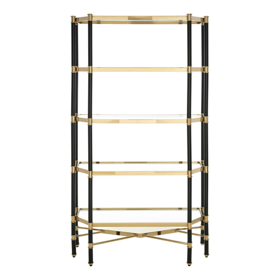 Allessa Clear Glass Shelving Unit With Black And Gold Frame