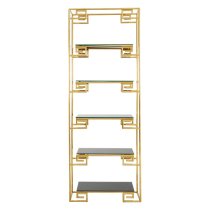 Fafnir Angular Design Black Glass Bookshelf With Gold Frame