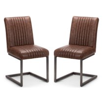 Barras Antique Brown Leather Dining Chair In Pair