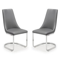 Caishen Grey Faux Leather Cantilever Dining Chair In Pair