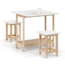 Basira Bar Set With 2 Stools In White Lacquer