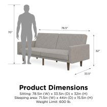 Pawson Fabric Sofa Bed With Wooden Legs In Light Grey