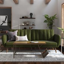 Brittan Linen Sofa Bed With Wooden Legs In Green