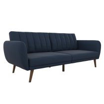 Brittan Linen Sofa Bed With Wooden Legs In Navy Blue