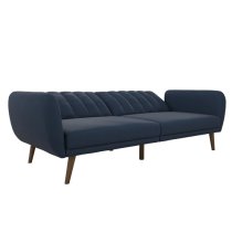 Brittan Linen Sofa Bed With Wooden Legs In Navy Blue