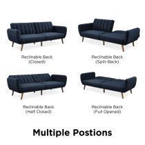 Brittan Linen Sofa Bed With Wooden Legs In Navy Blue