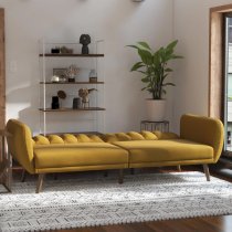 Brittan Linen Sofa Bed With Wooden Legs In Mustard