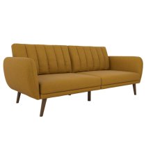 Brittan Linen Sofa Bed With Wooden Legs In Mustard