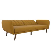 Brittan Linen Sofa Bed With Wooden Legs In Mustard