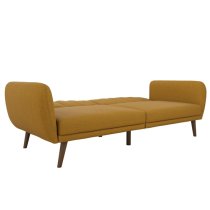 Brittan Linen Sofa Bed With Wooden Legs In Mustard