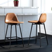 Calving Faux Leather Bar Chair With Black Metal Legs In Camel