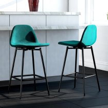 Calving Velvet Bar Chair With Black Metal Legs In Green