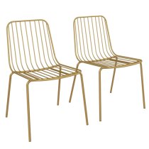 Cedar Gold Metal Wired Design Dining Chairs In Pair